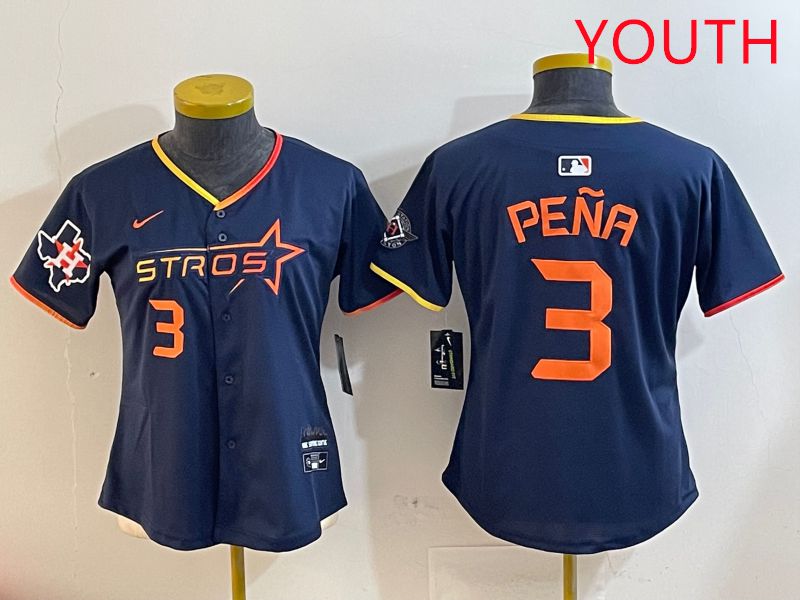 Youth Houston Astros #3 Pena Drak Blue Three generations Joint Name 2025 Nike MLB Jersey style 4108